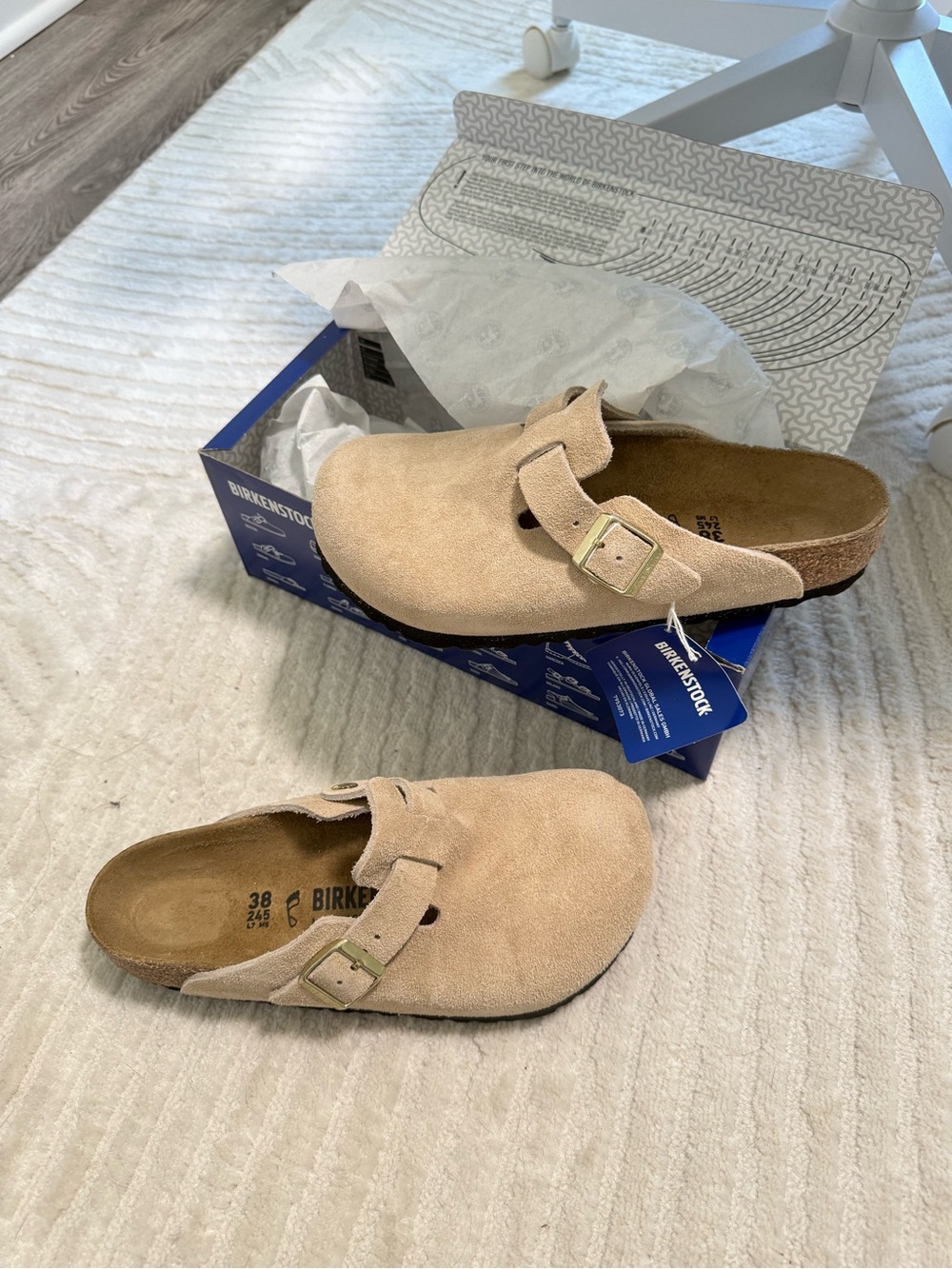 Birkenstock Kids Suede Clog in Light Beige with Gold Buckles